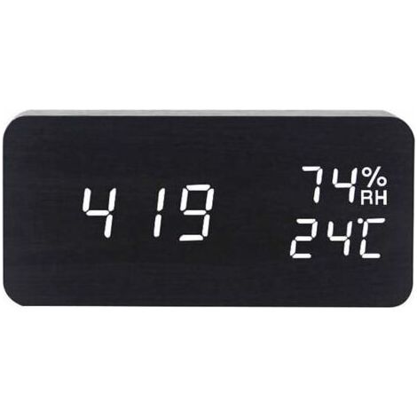 Ahlsen Numérique Réveil Bois Réglable Luminosité Contrle Vocal LED Horloge Rectangle Affichage Temps Température Décor € La Maison,Noir (1/5)