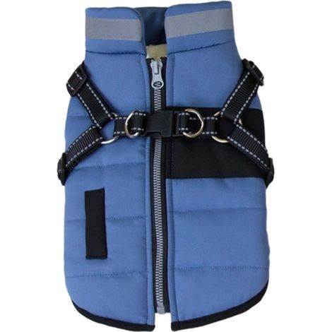 Ranphy Veste réfléchissante doublée en Polaire avec Harnais intégré, Manteau rembourré pour Chiots de Petite Taille Gilet à Fermeture éclair Double Anneau pour Laisse vêtements pour Chats,Bleu,XS (1/5)