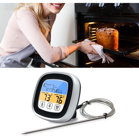 Touchscreen-Ofenthermometer mit Timer und Digitalanzeige, Koch- und Grillthermometer, schwarzes elektronisches Küchenthermometer (1/5)