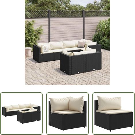 vidaXL Rattanmöbel - 7-tlg. Garten-Lounge-Set mit Kissen Schwarz Poly Rattan (1/5)