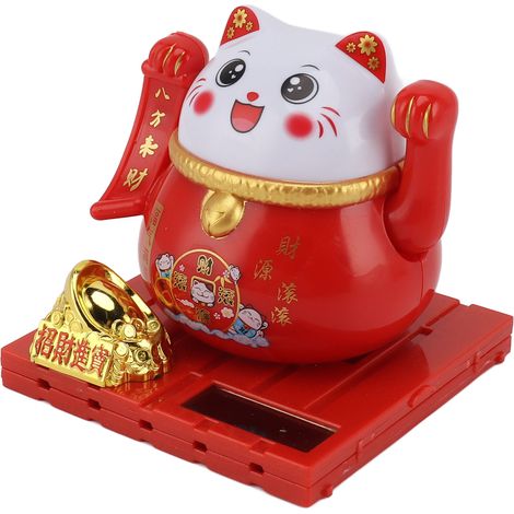Chat solaire porte-bonheur aux couleurs vives, économie d'énergie, chat solaire ondulé, porte-bonheur pour la maison, décoration de table, rouge L (1/5)