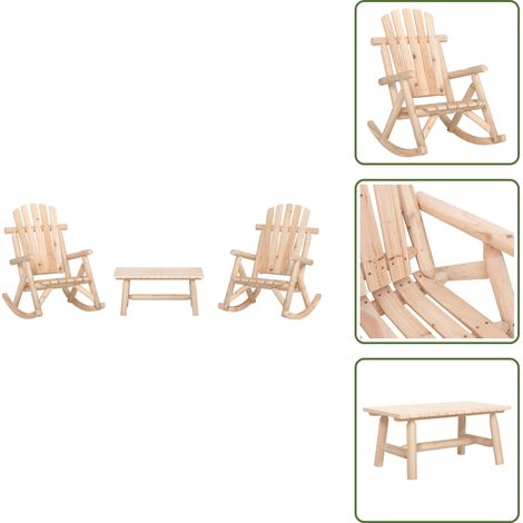 The Living Store 3-tlg. Garten-Lounge-Set Massivholz Fichte - Holzschaukelstuhl (1/5)