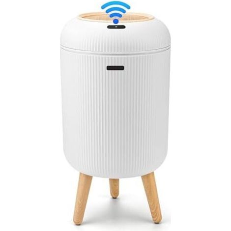 Poubelle automatique 10 L à capteur - Poubelle électrique avec couvercle pour cuisine et salle de bain - Étanche et anti-odeurs pour bureau, chambre, toilettes - Blanche, silencieuse (1/5)