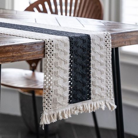 Set de table QttvbTna, coton, style moderne et épuré, blanc/noir, 30x178cm, tapis de table élégant, linge de table réversible, nappe fine pour intérieur. (1/5)