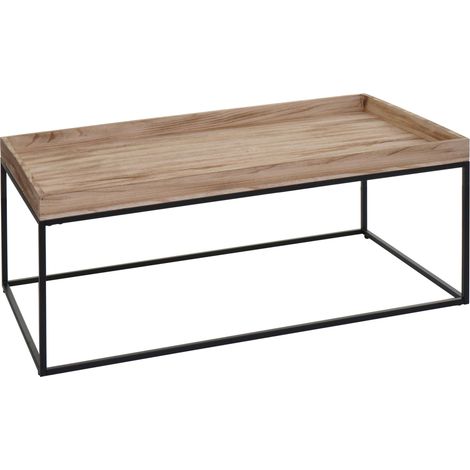 Table basse HWC-K71 - table basse table d'appoint - bois massif métal 46x110x60cm - naturel (1/5)