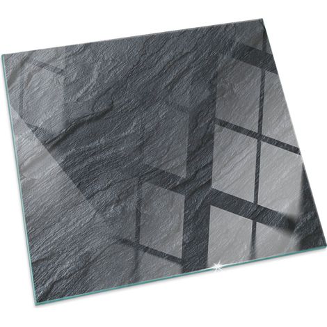 Plaque de cheminée en verre trempé protection du sol contre les étincelles Texture surface pierre Carrée 60x60 cm (1/5)