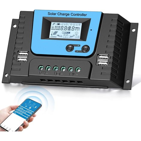 20A Contrôleur de Charge Solaire 12V 24V Avec Bluetooth, PWM 20A Régulateur Charge Solaire avec Capteur Température, LCD Écran, 4 ports USB, pour 12V 24V Plomb Acide et lithium Batterie (1/5)