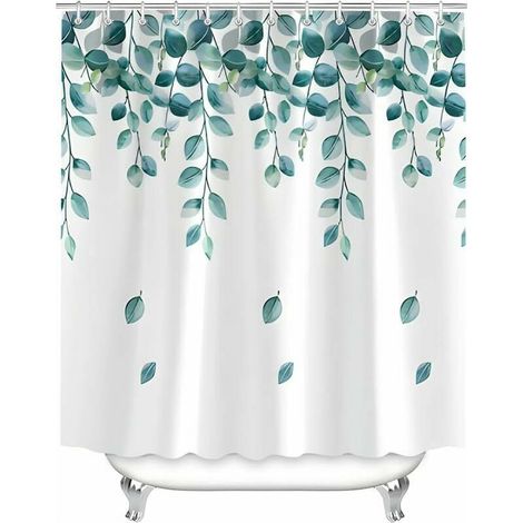 Rideau de douche 120 x 200 cm Feuilles vertes Usine Ourlet lesté Textile anti-moisissure, hydrofuge, rideaux de bain en tissu polyester lavable pour salle de bain, baignoire avec 8 anneaux de rideau d (1/5)