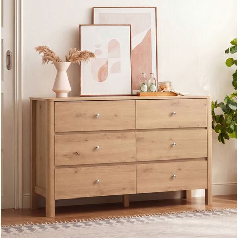 Commode 6 tiroirs 120 x 40 x 80 cm en panneau de particules coloris chêne HAVRYA (1/5)