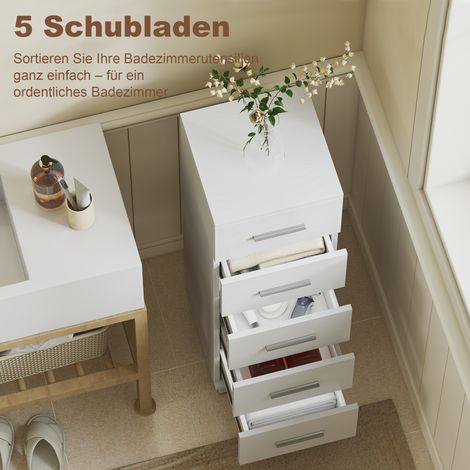 Meuble de salle de bain fin 5 tiroirs, 30x30x95 cm, blanc