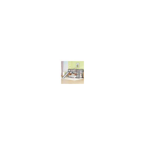 Lit superposé enfant 90x200 cm avec toboggan, rambarde, escalier, sans matelas, gris (1/5)