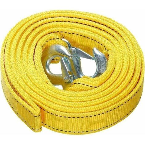 Sangle de remorquage robuste avec crochet de sécurité, corde de remorquage en polyester, corde de remorquage, jaune 4 mètres, 5 tonnes (1/5)