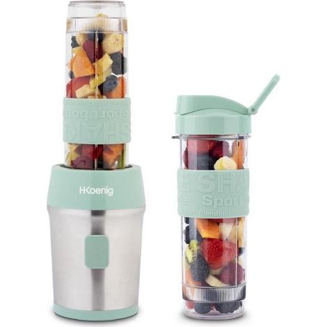 Mini blendeur portable 300W – Capacité 570 mL – 4 lames inox – 2 gourdes avec couvercles – Pour smoothies à emporter – Hkoenig (1/6)