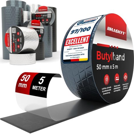 Ruban d'étanchéité en butyle 50mm x 5m Adhésif Bande en Étanche en caoutchouc butyle en aluminium - Imperméables de Réparation - résistant au vieillissement, à la corrosion et aux UV-Anthracite (1/5)