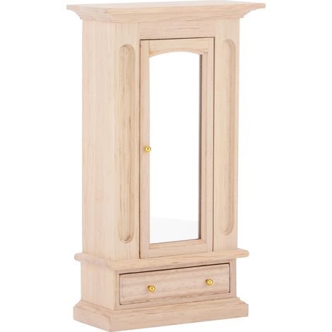 Armoire en bois avec miroir pour maison de poupée à l'échelle 1:12 - Mobilier de chambre à coucher - Décoration (1/5)