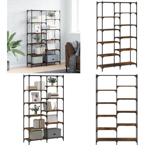 Bibliothèque chêne fumé 100x32x170 cm bois d'ingénierie et fer - Bibliothèque Murale - Bibliothèque Industrielle - Étagère Bois - Meuble Rangement - Bibliothéque Moderne - Home & Living (1/5)