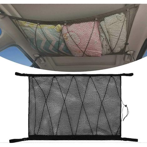 Filet de rangement pour voiture, sac de toit universel avec fermeture éclair, filet de rangement noir pour toit de voiture 8060cm (filet à cordon) (1/5)