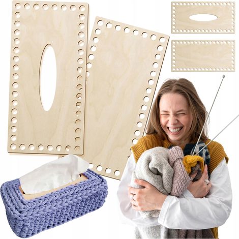 Caja de pañuelos de madera con base para tejer a crochet (parte inferior y tapa). (1/5)