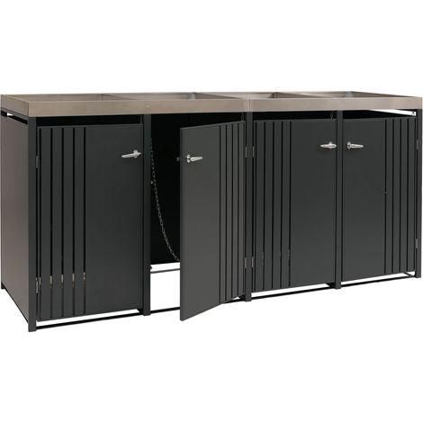 Copribidone quadruplo HHG-384, copricassonetto con fioriera, metallo 125x260x84cm 95kg, antracite (1/5)