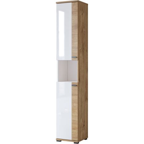Badezimmersäule Kollektion BALEA – 2 Türen und 1 Fach, Farbe Weiß und Eiche (1/5)