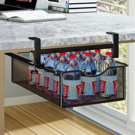 1 étagère de rangement noire suspendue sous le bureau, tiroir de rangement sous le bureau, 36,5 x 21,5 x 9 cm (1/5)