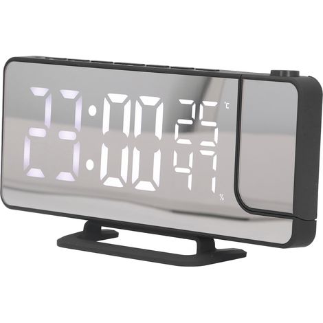 Radiowecker mit Projektor, Temperatur- und Feuchtigkeitsanzeige, wiederaufladbar, 6-stufige automatische Dimmfunktion, TS-9210-TFM-HW-R digitaler Nachttischwecker (Batterien nicht enthalten). (1/5)