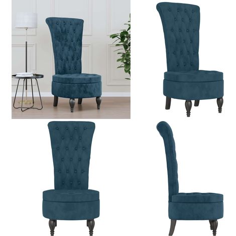 Chaise à dossier haut bleu velours conception de bouton - Chaise en velours - Chaise de bureau (1/5)