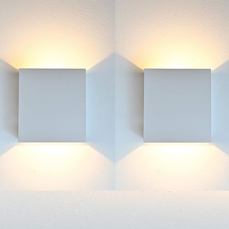GROOFOO 7W Applique Murale Interieur LED, 2 Pcs Blanc Lampe Murale Blanc Chaud 3000K Moderne pour Chambre Salon Escalier Couloir Salle de Bain [Classe énergétique A++] (1/5)