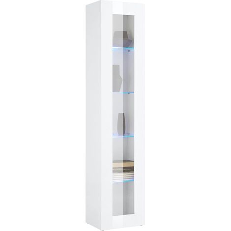 Escaparate Vladimiro, Mueble Expositor 4 Estantes, Hecho en Italia, 30x40x180h cm Blanco Brillante