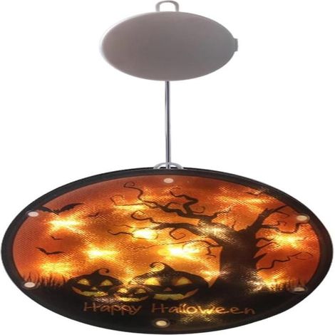 Guirlandes lumineuses d'Halloween pour fenêtres, décorations lumineuses citrouilles chauves-souris, grands arbres, motif fête (1/5)