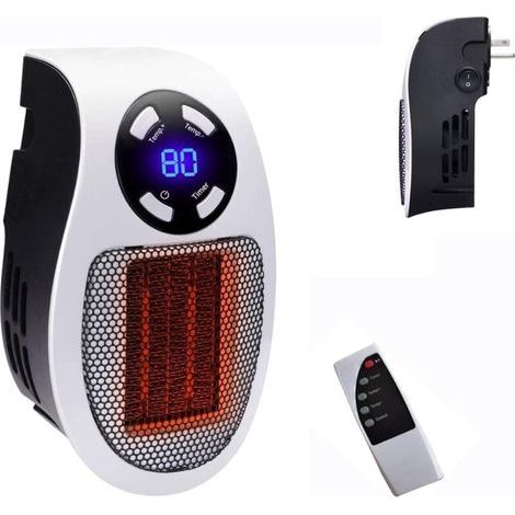 Chauffage d'appoint 500W, chauffage électrique d'appoint avec prise murale, comme vu à la télévision, avec thermostat et minuterie réglables ainsi qu'un affichage LED, compact pour les bureaux et les (1/5)
