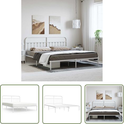 The Living Store Cadre de lit métal sans matelas et tête de lit blanc 183x213 cm - Cadre De Lit - Lit Double - Lit Metal - Lit Blanc - Meuble Chambre (1/5)