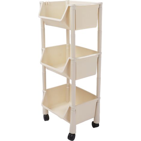 Étagère verticale mobile en polypropylène facile à installer, chariot utilitaire coulissant à 3 niveaux avec roulettes, idéal pour le bureau et la salle de bain. Gain de place garanti. (1/5)