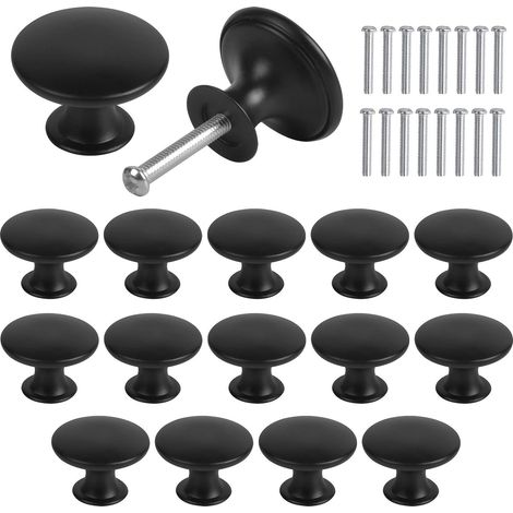 Set mit 16 Schrankknöpfen, Schrankknöpfen, runden Türknöpfen, Schubladenknöpfen, Griffen, Vintage-Schrankknöpfen, Schrankgriffen, für Schrank, Küchenschrank, Nachttische, schwarz (1/4)