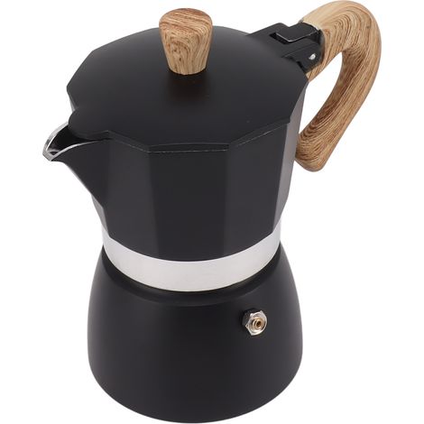 Cafetière Moka octogonale en aluminium, classique, portable, à infusion manuelle, idéale pour le camping et la maison, noire, 6 tasses (1/5)