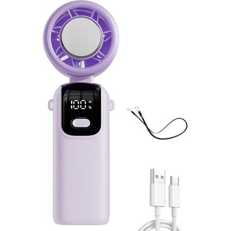 Ventilador USB manual portátil de 29000 RPM，batería recargable de 4000 mAh，pantalla LED，6U，6 velocidades，enfriador de cuello ligero，color morado (1/2)