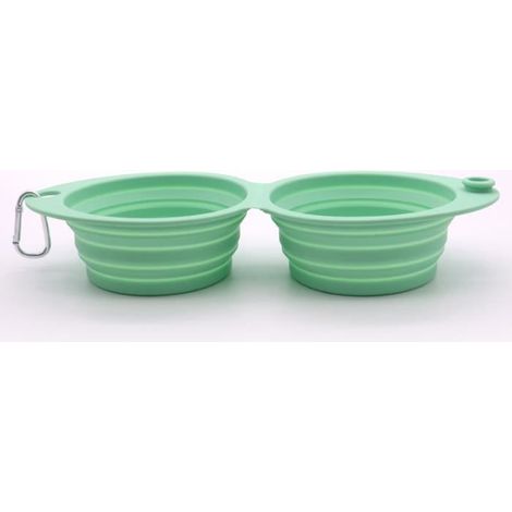 Bol pour Chien - Voyage - Pliable - Double - 600 ml - Plastique Vert (1/4)