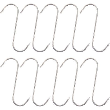 Lot de 10 crochets de boucher pour la transformation de la viande (bacon, jambon, etc.)-13X10X0.4CM-Silver (1/3)