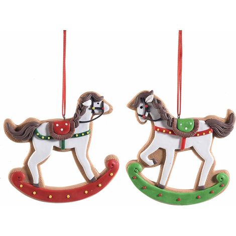 Decorazioni Natalizie da Appendere A Forma di Cavallo a Dondolo Set 10 Pezzi