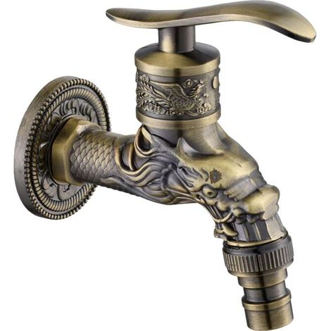 Robinet vintage à poignée unique pour nettoyage à froid - Conçu pour laveuses à pression, piscines et balcons extérieurs - Robinet extérieur à 4 points en bronze antique - Style rétro et durable.