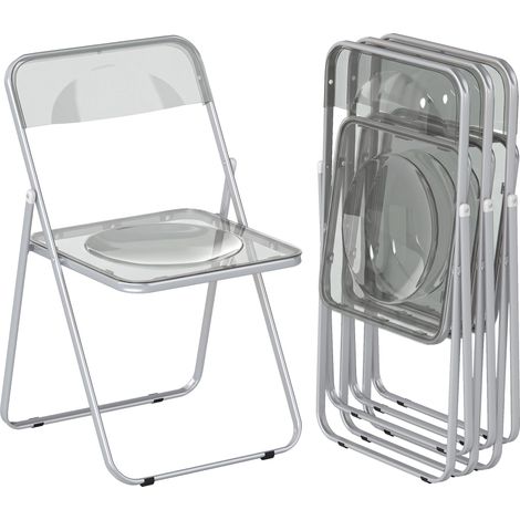 Ensemble de 4 chaises pliantes en acrylique transparent gris, gain de place et design moderne pour intérieur ou extérieur. (148 caractères) (1/4)