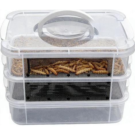 Kit Élevage Ver De Farine Vivant - Bac Nourrisseur À 2/3 Niveaux pour À Soie, Boîte Élevage Ver Farine, Conteneur d'alimentation pour De Farin pour Poules, Grenouilles, Lézards (1/5)