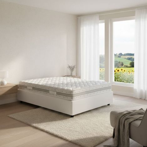 Talamo Italia Letto piazza e mezza Chiara, Letto contenitore con rivestimento in tessuto, 100% Made in Italy, Apertura frontale, con materasso Cm 120x190 incluso, Bianco, con imballo rinforzato (1/5)