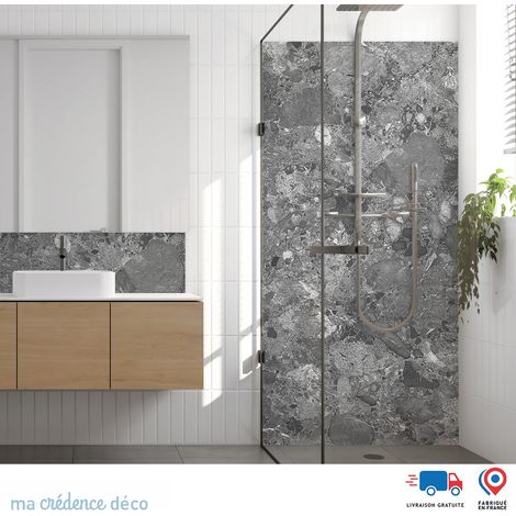 Panneau de douche : Marbre Modena - Couleur gris - Alu composite - 90 - 245 (1/3)