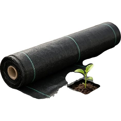Tela antihierbas, 0,5 m de ancho, 150 m de largo, 60 g/m² de peso, material ecológico, con franjas verdes para la medición. (1/5)