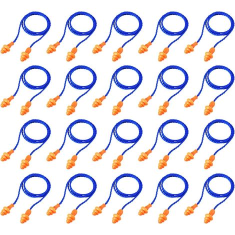 20 paia di tappi per le orecchie con filo, tappi auricolari in silicone riutilizzabili, tappi auricolari antirumore per la protezione dell'udito (blu)
