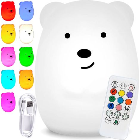 Lampada da notte in silicone a forma di orsacchiotto con LED RGB (1/5)