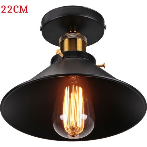 Plafonnier Vintage Rétro Lampe de Plafond Industrielle Fer Abat-jour 22cm Noir (1/5)