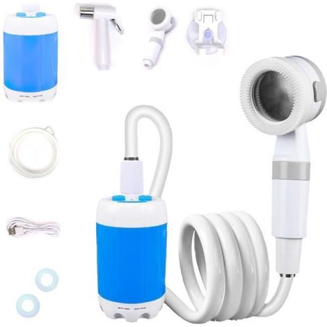 douche de camping portable, 4000mah, 15T, réglage de la pompe à eau 2 vitesses, autonomie 65-90 minutes, 2 modes de pulvérisation (1/3)