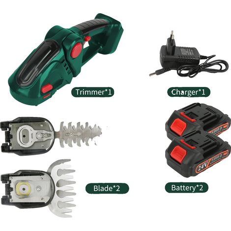 Taille-haie électrique, avec 2 batteries, double fonction, sans fil, vert, pour une utilisation dans le jardinage domestique, l'entretien et les travaux extérieurs.-AquaForge